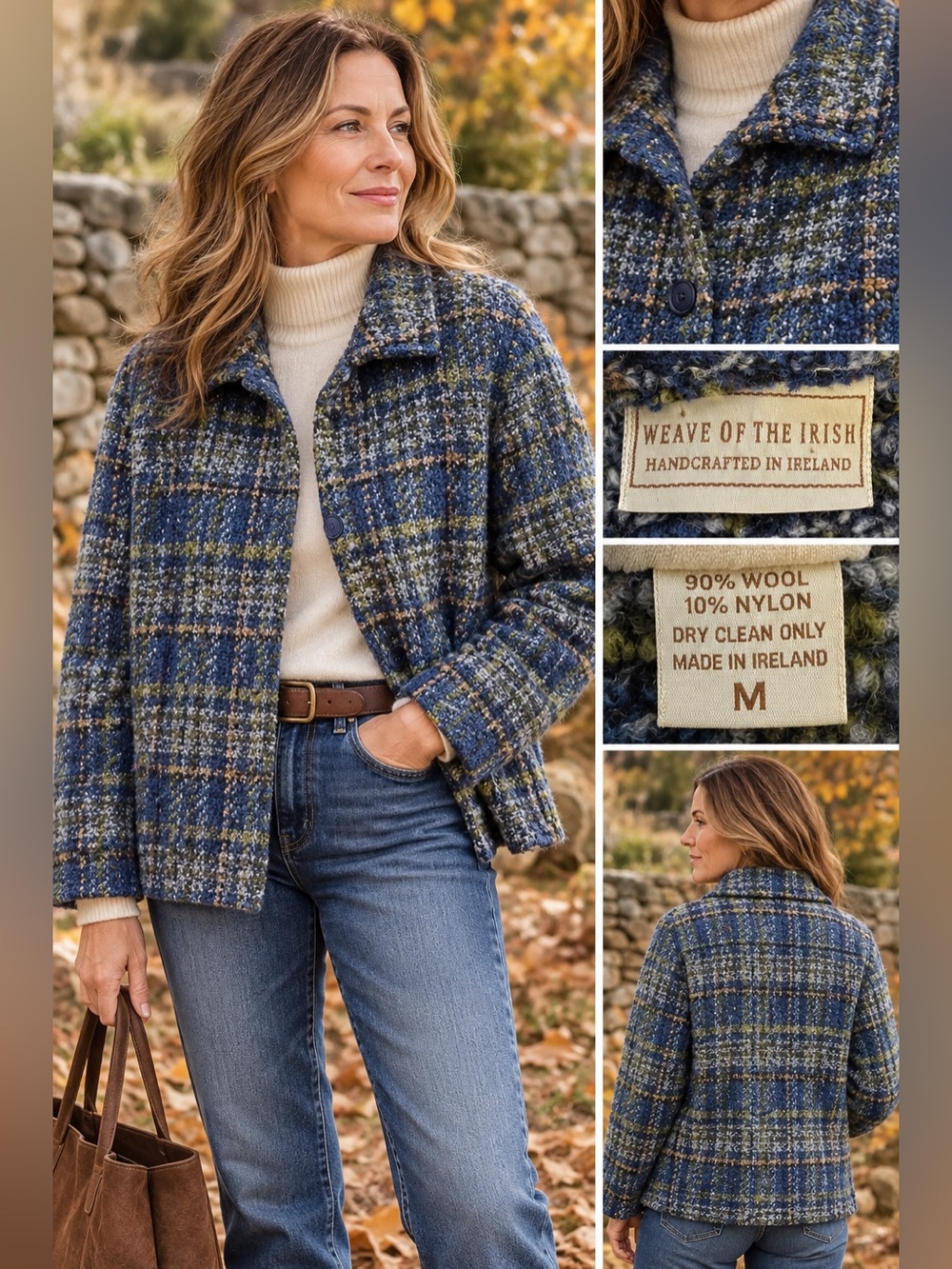VTG Weave of the Irish Wool Plaid Jacket Blue Green